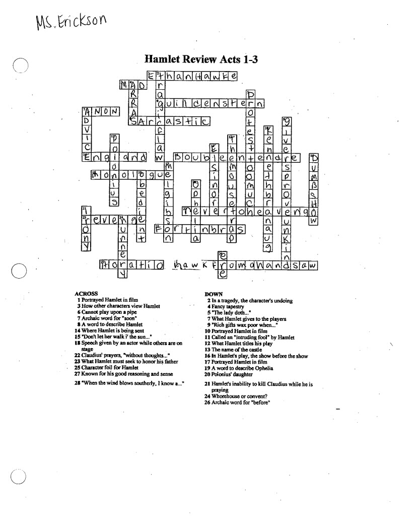 Romeo And Juliet Crossword Puzzle Answer Key